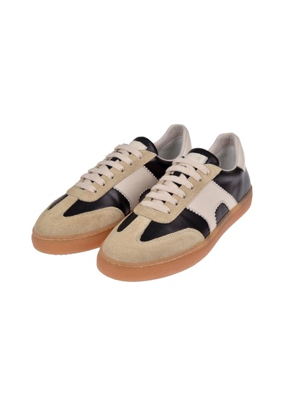 Floor Hakiki Deri Kadın Spor Ayakkabı Sneaker Mak-5120 Siyah Bej Siyah Bej