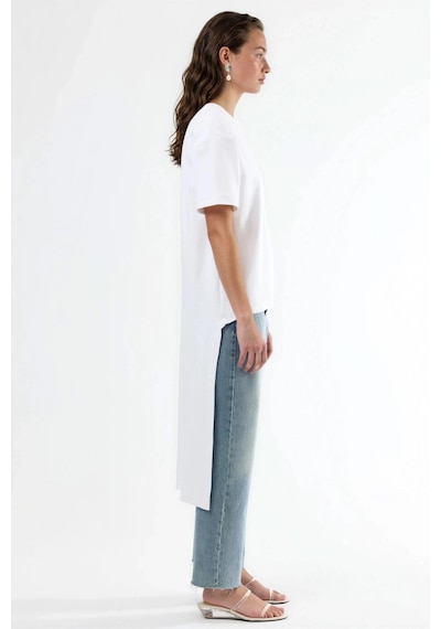 Hiccup Busem Yırtmaçlı Oversize Bisiklet Yaka Tunik Beyaz