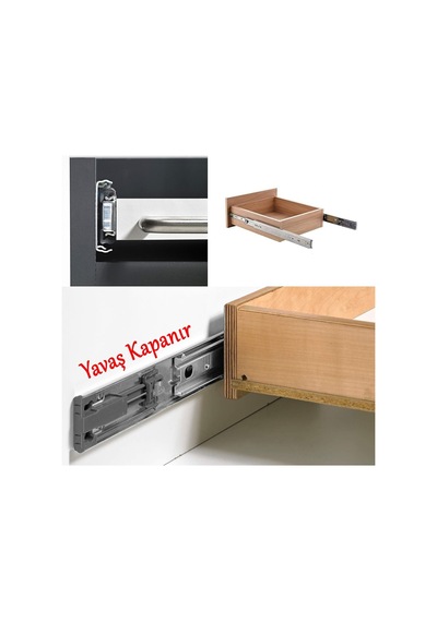1 Çift Frenli Teleskopik Çekmece Rayı Bilyalı Dolap Çekmecesi Ray Metal En 4.3 Cm Uzunluk 50 Cm Diğer