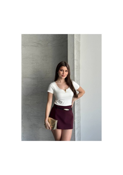 Asur Boutique Asur Butik Kadın V Demirli Esnek Kumaş Kısa Kol Body Beyaz
