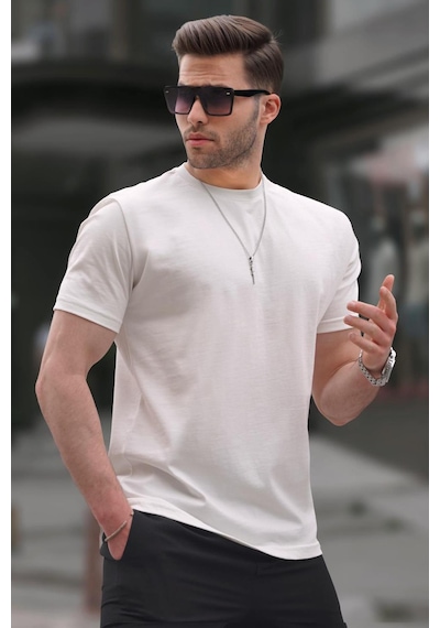 Madmext Ekru Regular Fit Basic Erkek Tişört 6131