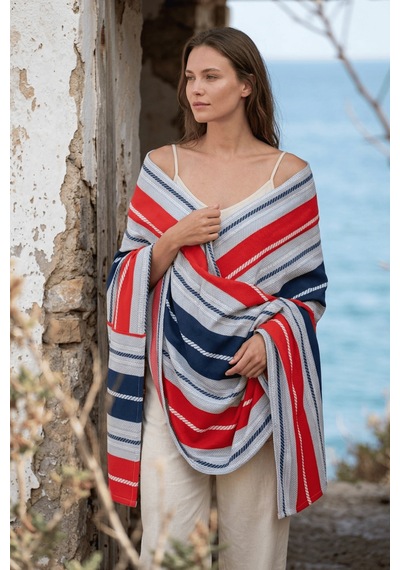 La Notte Marin Stripe Tek Kişilik 3 Parça Pike Takımı 160x230 + 100x200 + 50x70 Cm Çok Renkli
