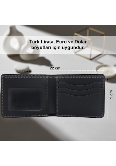 %100 Hakiki Deri El Yapımı Erkek Cüzdanı Minimalist Tasarım Kartlık Siyah