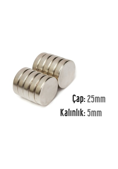 Neodyum Mıknatıs Silindir Çap 25mm , Kalınlık 5mm 2 Adet