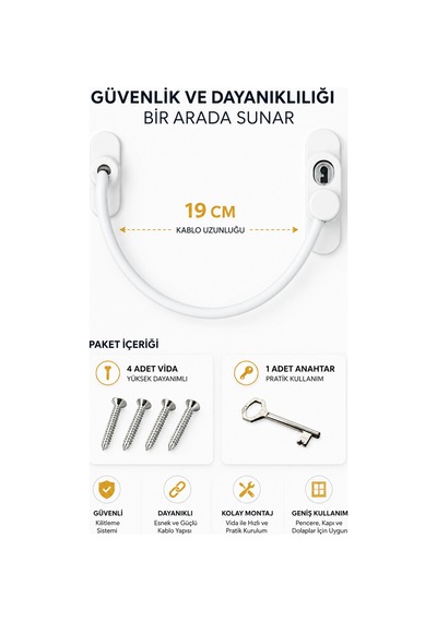Pencere Kapı Emniyet Kilidi Çocuk Güvenlik Kilidi Anahtarlı Bebek Pencere Güvenlik Kilidi