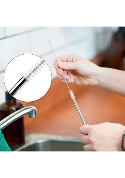 4'lü Paslanmaz Çelik Pipet Ve Temizleme Fırçası, Meşrubat Pipeti, Yüksek Kalite, Çevre Dostu, Yeniden Kullanılabilir Pipet Seti İçecekler İçin Şık Ve Hijyenik, 21cm, Gümüş 29-18
