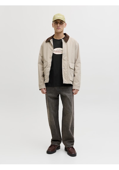 Jack & Jones Erkek Gögüs Logo Baskili Tisört - Catskills - 12297891 Siyah