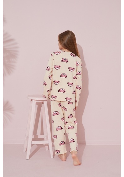 Siyah İnci Pamuklu Örme Pijama Takım 24241114 Krem