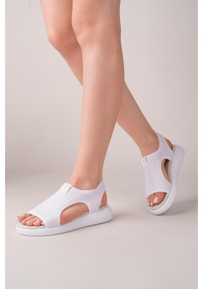 Nesilshoes Nesil Shoes Stark 1003 Beyaz Triko Kadın Sandalet