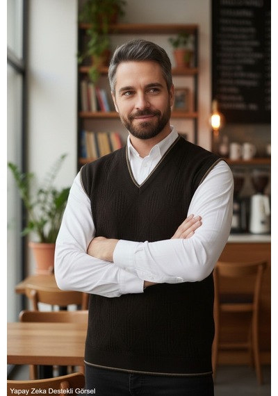 Kamalı Erkek Siyah Tüylenme Yapmayan Anti-pilling Standart Fit Saç Örgü Desenli Triko Süveter