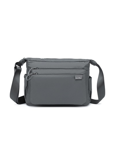 Smart Bags Hafif Kumaş Orta Boy Çok Cepli Kadın Postacı Çapraz Çanta Koyu Gri