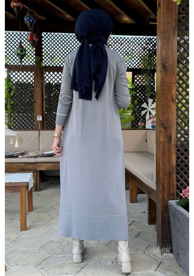Rabia Şamlı Eylül Gömlekli Triko Elbise Gri Normal