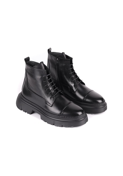 Shoetyle - Hakiki Deri Siyah Renk Fermuarlı Erkek Postal Bot - 250-13-206-1659