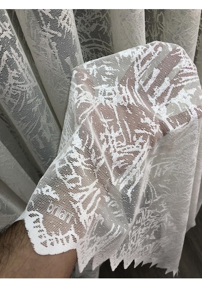 Tül Perde Zigzag Desen Kdk Örme Kumaş 1. Kalite Krem