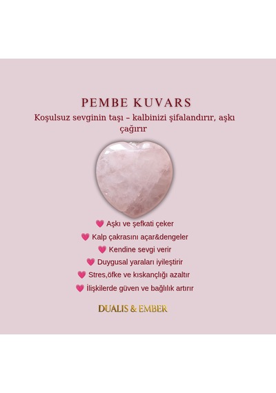 Doğal Taş - Pembe Kuvars Kalp Kolye Açık Pembe