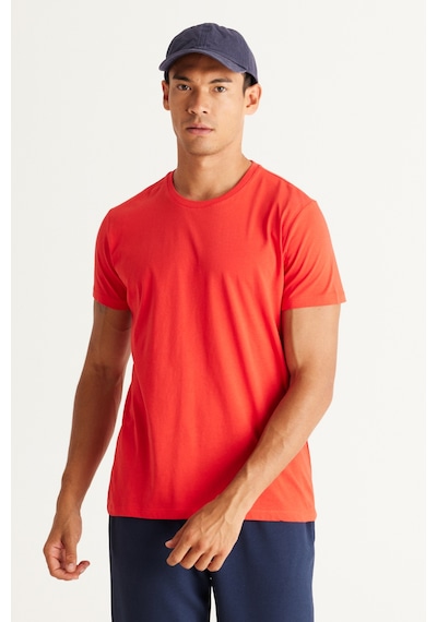 Ac&Co / Altınyıldız Classics Slim Fit Bisiklet Yaka Kısa Kol Pamuklu Erkek Tişört Koyu Turuncu