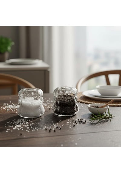 2'li Şeffaf Cam Tuzluk Ve Biberlik Seti - Bubble Küre Desenli Alttan Dolumlu Minimalist Baharatlık 5 Cm Diğer