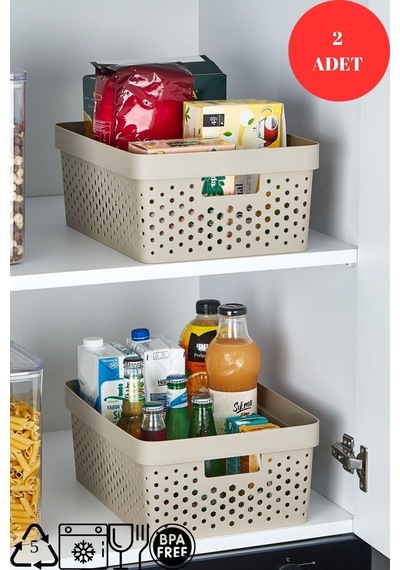 2'li Set Penta Düzenleyici Sepet, Mutfak Banyo Dekoratif Çok Amaçlı Organizer Kapaksız 11.5 L Açık Gri