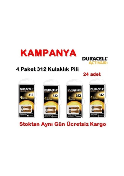 Duracell 312 Numara Pil Kulak İçi Işitme Cihazı Pili 4 Paket-Topl