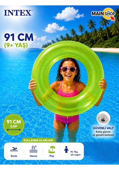 Mainshop Intex Fosforlu Neon Büyük Boy Deniz Simidi 91 Cm 9+ Yaş Yetişkin - Çocuk Havuz Simidi M- 59262