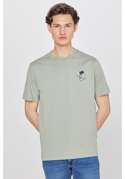 %100 Pamuk Regular Fit Normal Kesim Bisiklet Yaka Logo Detaylı Tişört Turquoise-l2610014306