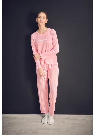 Fullamoda Yazı Baskılı Bisiklet Yaka 2 Li Pijama Takımı 24mıcg631216541-pembe Pembe