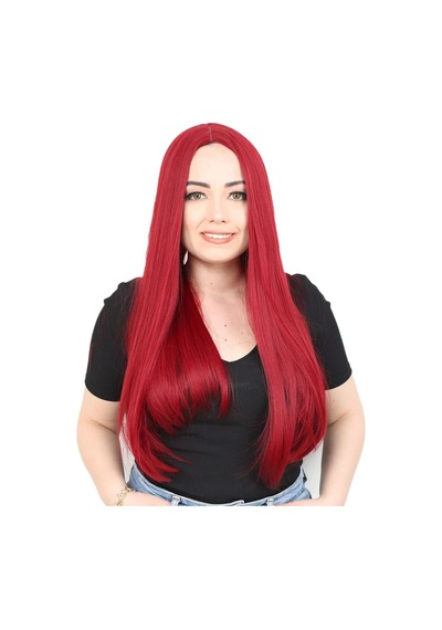Fiber Sentetik Uzun Düz Peruk - Kızıl Çok Renkli