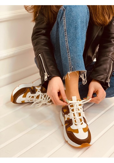 Erva'nın Butiği Taba Hardal Travis Kadın Sneakers-2724 Taba Hardal Süet