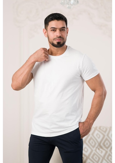 Paul Martin Bisiklet Yaka Önü Baskılı Pamuklu Basic Regular Fit T-shirt Beyaz