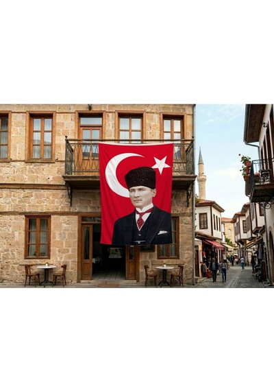 Ay Yıldız Kalpaklı Atatürk Portresi Poster Bayrak Premium Raşel Kumaş 300x450cm Ata43 Diğer