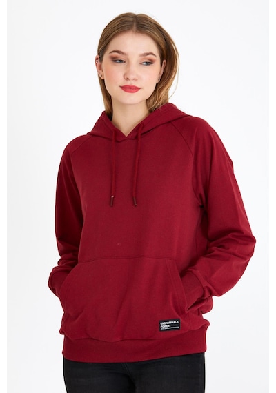 MMetalic Kadın Bordo Kapüşonlu Basic Örme Sweatshirt
