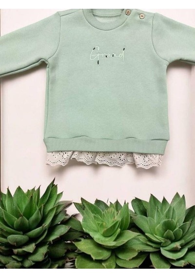 Divonette Kız Bebek Şardonlu Grand Yazılı Sweatshirt-15095 Mint
