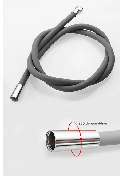 Blackrope Lüx Siyah Ultra Esnek Silikon Sağlam Yapılı Kopmaz Patlamaz Paslanmaz Banyo Duş Hortumu Siyah