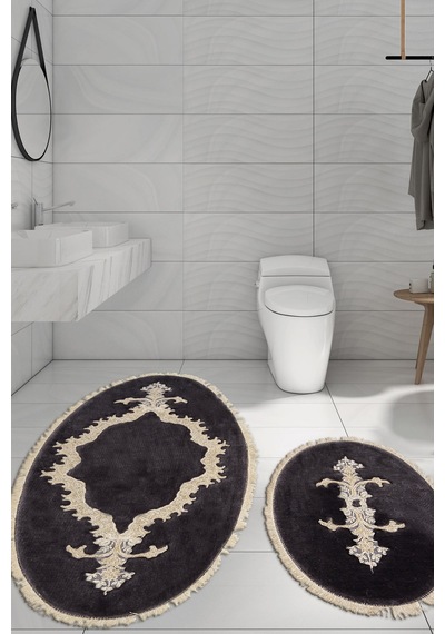 Sirma Welsoft Dantelli Saçakli Oval Klozet Takımı 2 Pcs Antrasit Gümüş