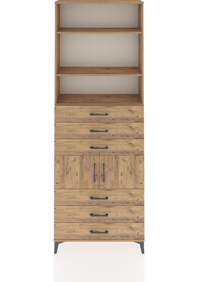 Arges Dolap 4 Raflı 6 Çekmeceli 2 Kapaklı 88x30x243 Çam-çam Çam