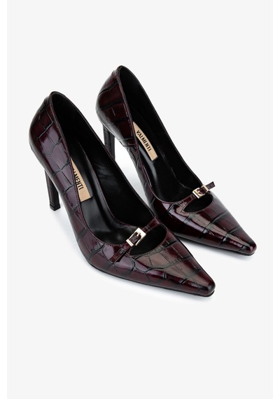 Valmenti Kadın Hakiki Deri Bordo Stiletto Ayakkabı 1138 4930 Bn Ayk Sk25-26 Bordo Kroko Bordo