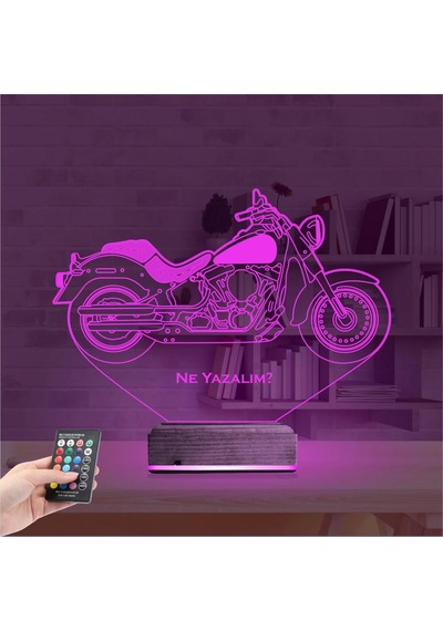 Luvivia Motosiklet Harley Motor Kişiye Özel 3d Lamba - Masa Gece Lambası V1 Şeffaf