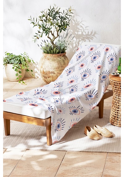 Nazar Göz Motifli Modern Plaj Havlusu - Bohem Minimal Pembe Mavi Hızlı Kuruyan Mikrofiber Havlu Kumlu Kıyısı
