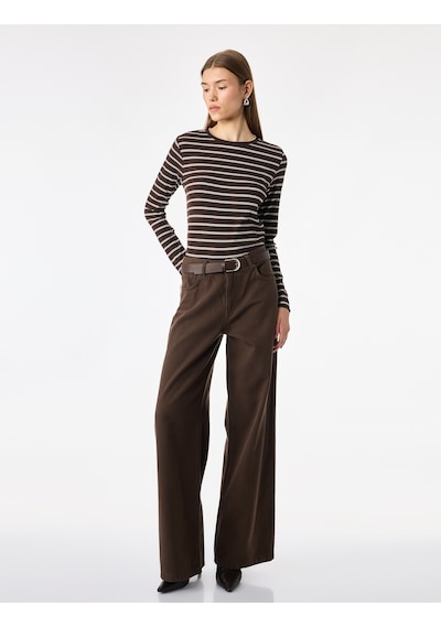 Koton Slim Fit Bisiklet Yaka Uzun Kollu Çizgili Tişört Kahverengi Çizgili 7wak80017pk Koton Slim Fit Bisiklet Yaka Uzun Kollu Çizgili Tişört Kahverengi Çizgili 7wak80017pk