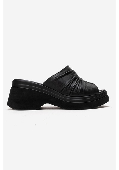 Luvishoes Nellıe Siyah Hakiki Deri Kadın Dolgu Tabanlı Terlik