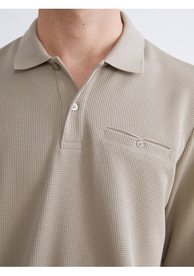 Lcwaıkıkı Classic Bej Polo Yaka Uzun Kollu Erkek Sweatshirt