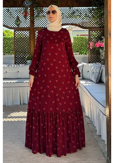 Rabia Şamlı Gül Bordo Elbise Normal