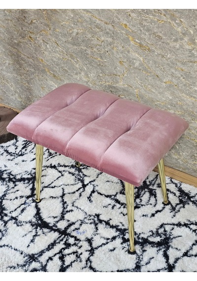 Zafir Gold Sivriltme Ayaklı 60 Cm Puf Bench - Puf - Bench - Oturak - Mutfak Oturağı - Antre Oturağı Pembe