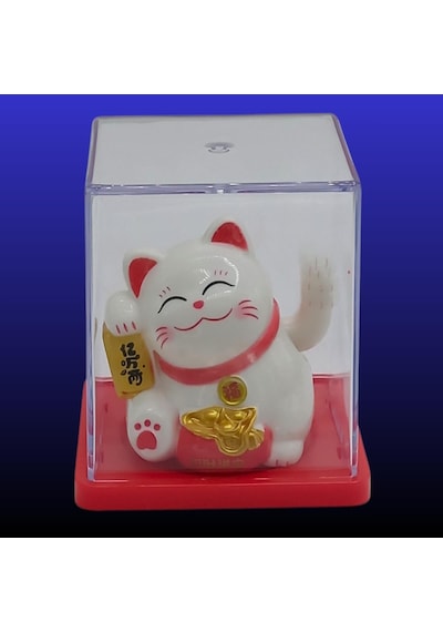 Maneki Neko El Sallayan Mini Şans Kedisi Beyaz Solar Güneş Enerjili 5x5cm Y5byz05