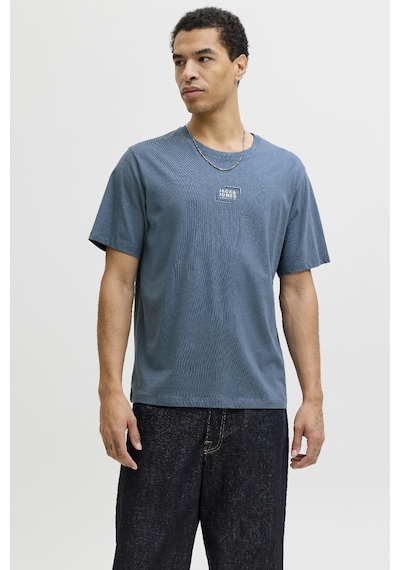 Jack & Jones Erkek Bisiklet Yaka Grafik Baskılı Tişört Mavi