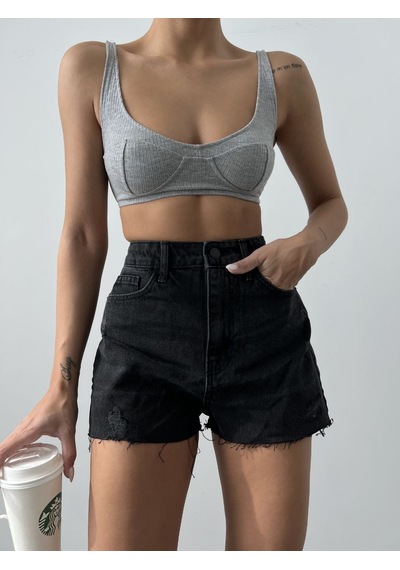 HerTon Yüksek Bel Kot Şort Denim