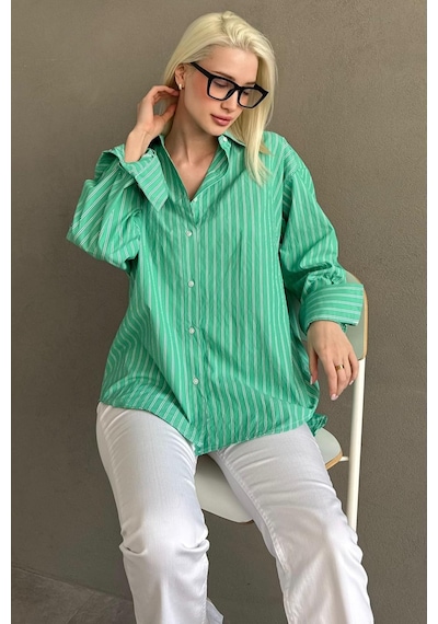 Madmext Mint Yeşili Çizgili Regular Kesim Kadın Gömlek Mg2610 Mint Yeşili