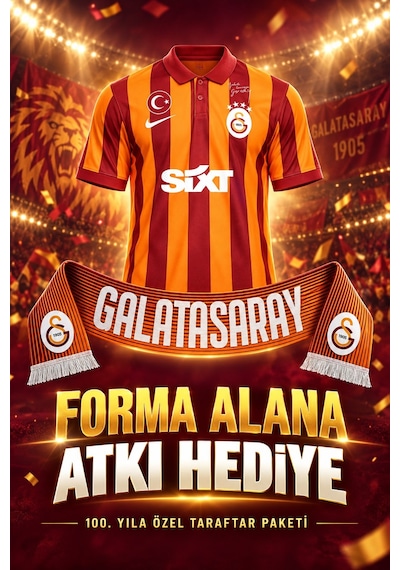 Galatasaray 100.yıl Forması Atkı Hediyeli Sarı - Kırmızı