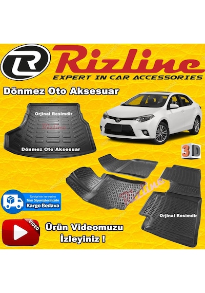 Toyota Corolla Uyumlu 3D Paspas +Bagaj Havuzu Siyah Sd 2013-2018 Rizline