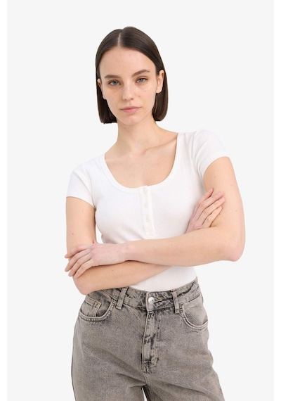 Defacto Yuvarlak Yaka Fitilli Kaşkorse Kısa Kollu Çıtçıtlı Body F1772AX25SM Beyaz